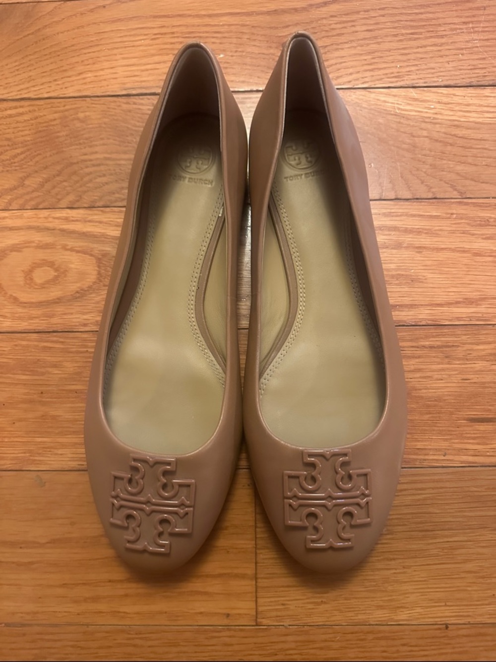 Tory Burch Blush Tan Leather Logo Ballet Flats